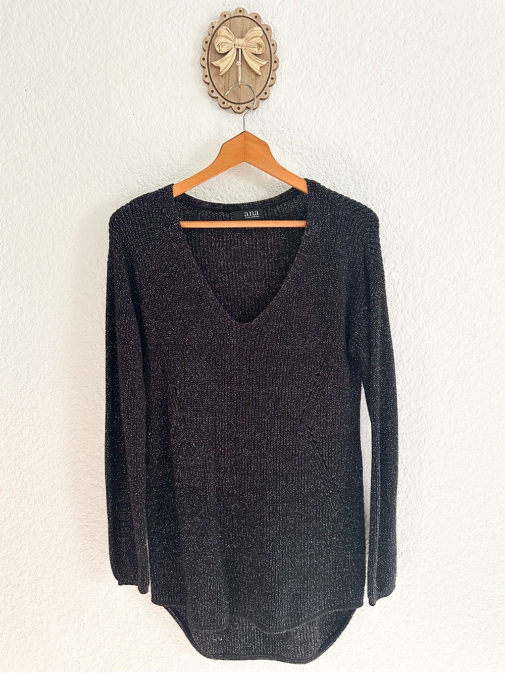 a.n.a Black Metallic V-Neck Sparkle Knit Sweater